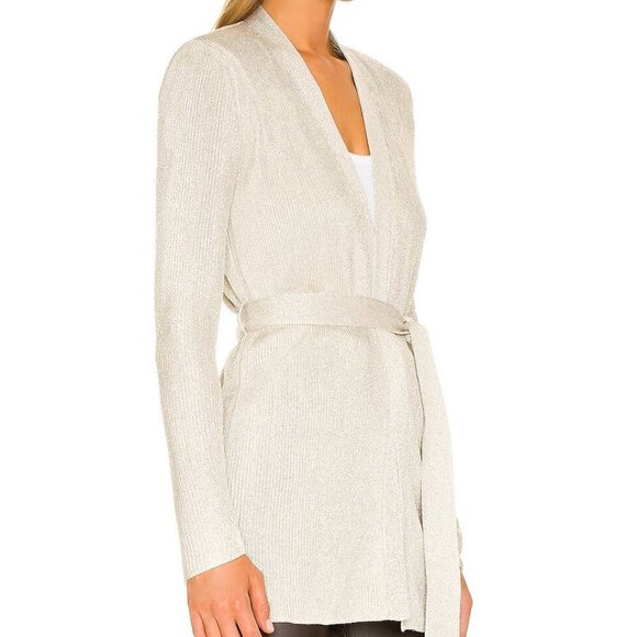 New L’AGENCE Rhea Tie Knit Long Line Metallic Gold Cardigan NWT Size Large - Picture 5 of 15